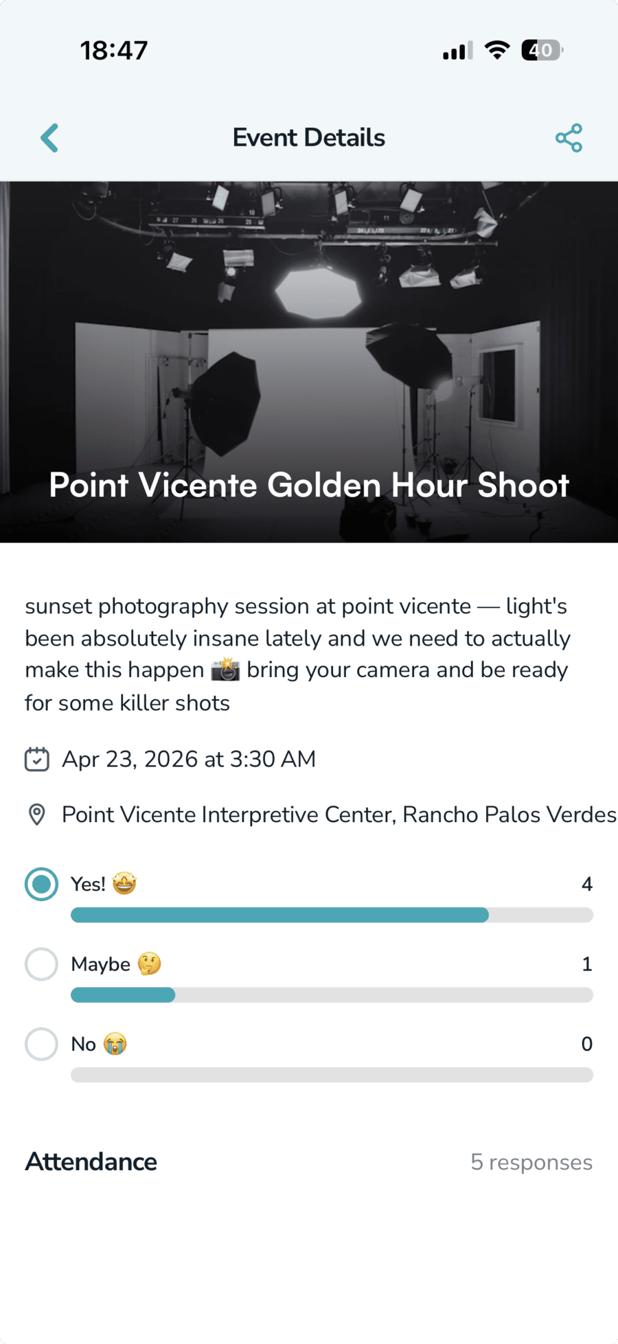 Event detail page with RSVP buttons