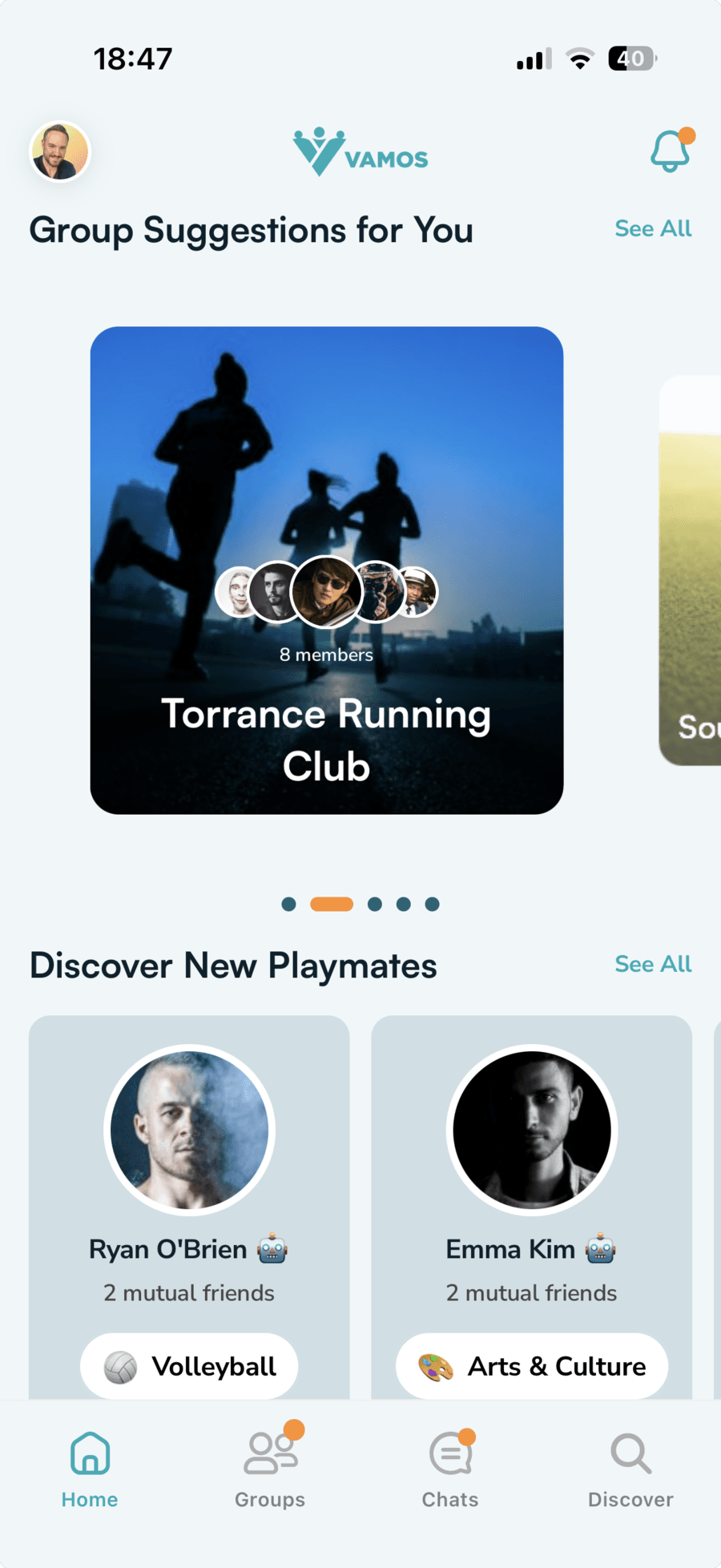 Dashboard with suggested groups